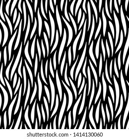 Full seamless wallpaper for zebra and tiger stripes animal skin pattern. Black and white design for textile fabric printing. Fashionable and home design fit.