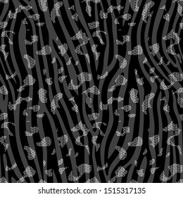 Full seamless wallpaper for zebra and tiger stripes animal skin pattern. Black and white ornamental design for textile fabric printing. Fashionable and home design fit.