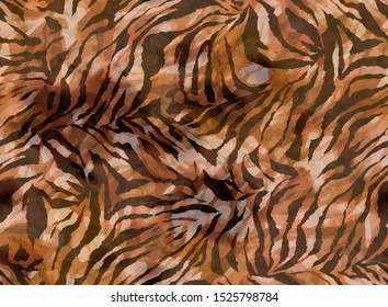 Full seamless wallpaper for zebra and tiger stripes animal skin pattern. Black and gold ornamental design for textile fabric printing. Fashionable and home design fit.