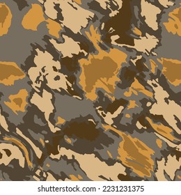 Full seamless watercolor camouflage texture print pattern. Usable for Jacket Pants Shirt and Shorts. Army textile fabric. Unique tie dye military camo. Vector illustration.