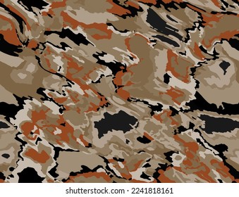 Full seamless watercolor camouflage texture print pattern. Usable for Jacket Pants Shirt and Shorts. Army textile fabric. Unique tie dye military camo. Vector illustration.