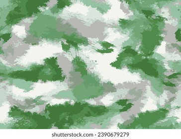 Full seamless watercolor camouflage texture print pattern. Usable for Jacket Pants Shirt and Shorts. Army textile fabric. Unique tie dye military camo. Vector illustration.