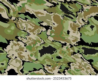 Full seamless watercolor camouflage texture print pattern. Usable for Jacket Pants Shirt and Shorts. Army textile fabric. Unique tie dye military camo. Vector illustration.