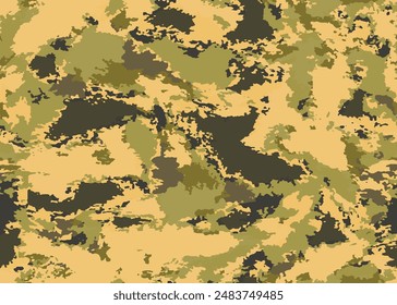 Full seamless watercolor desert camouflage texture print pattern. Usable for Jacket Pants Shirt and Shorts. Army textile fabric. Unique tie dye military camo. Vector illustration.