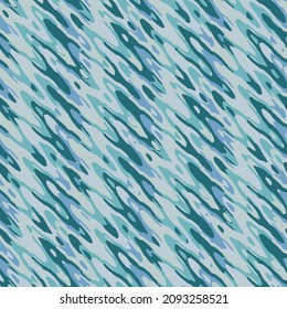Full Seamless Women Dress Texture Pattern. Blue and Turquoise Abstract Wave Watercolor Design Background for Textile Print.