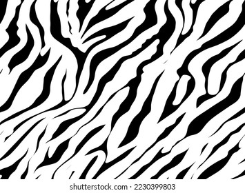 Full Seamless Zebra Pattern Textile Texture. Vector Background. Black and White Animal Skin for Women Dress Fabric Print.