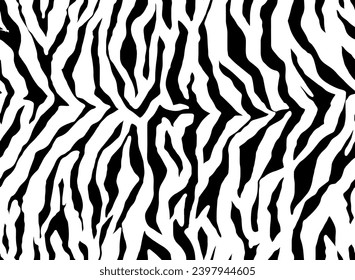 Textura textil del patrón de piel de animal del tigre de cebra sin foco. Fondo vectorial. Diseño en blanco y negro para mujeres con tela de tela.