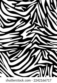 Impresión textil del patrón de tigre de cebra sin foco. Fondo vectorial. Diseño blanco negro para interiores, ropa, ropa de cama, tela, cubierta, papel pintado, moda.