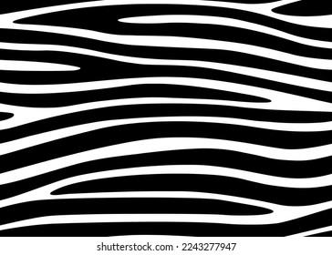 Full Seamless Zebra Tiger Pattern Textile Texture. Vector Background. Black and White Animal Skin for Women Dress Fabric Print.