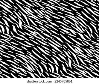 Full Seamless Zebra Tiger Pattern Textile Texture Print. Worn Vector Background. Black white design for interior, clothes, bed linen, fabric, cover, wallpaper, fashion.