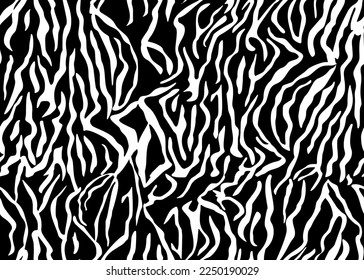 Full Seamless Zebra Tiger Pattern Textile Texture Print. Vector Background. Black white design for interior, clothes, bed linen, fabric, cover, wallpaper, fashion, kids clothing.