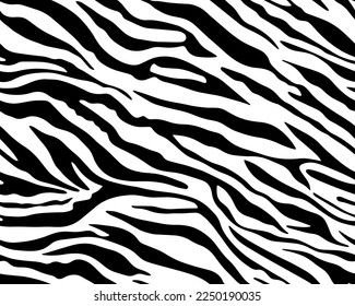 Full Seamless Zebra Tiger Pattern Textile Texture. Vector Background. Black and White Animal Skin for Women Dress Fabric Print.