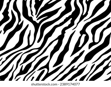 Vollnahtlose Zebra Tiger Muster Textur. Vektorhintergrund. Schwarz-Weiß-Tierhaut für Frauen Kleidung Stoffdruck.