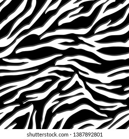 Full Seamless Zebra Tiger Stripes Animal Skin Pattern in Vector Black And White Abstract Zigzag illustration for apparel dress clothes fabric print background