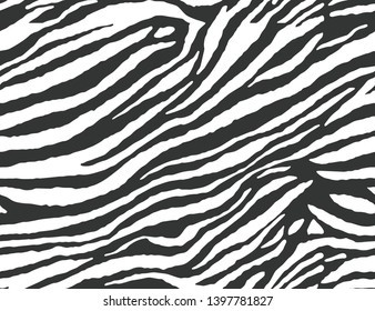 Full Seamless Zebra Tiger Stripes Animal Skin Pattern in Vector Black And White Abstract Zigzag illustration for apparel dress clothes fabric print background