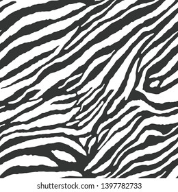 Full Seamless Zebra Tiger Stripes Animal Skin Pattern in Vector Black And White Abstract Zigzag illustration for apparel dress clothes fabric print background