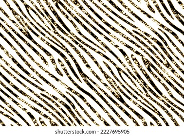 Full Seamless Zebra Tiger Worn Pattern Textile Texture. Distressed Vector Background. Gold White Animal Skin for Women Dress Fabric Print.