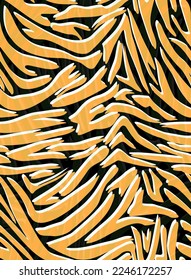 Full Seamless Zebra Tiger Worn Pattern Textile Texture. Distressed Vector Background. Orange Yellow Animal Skin for Women Dress Fabric Print.