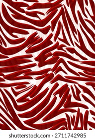 Volle nahtlose Zebra Tiger getragen Muster Textil Textur. Nicht genügend Vektorhintergrund. Rot Weiß Tierhaut für Damen Kleid Stoffdruck.