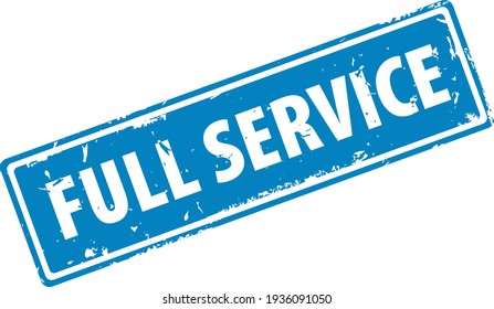 Full service blue square filled rubber stamp icon isolated on white background. Full service all inclusive stamp label.