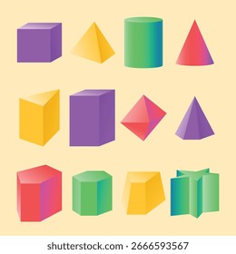 Conjunto completo de Formas de geometría colorida 3d