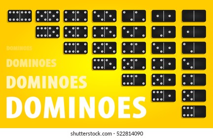 Full set of black domino. Dominoes vector illustration in flat design style. 