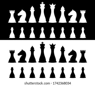 Full Set of Black and White Chess Figures. Vector Icons.