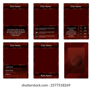 full set of card game templates with dark red color for game material and printed card game