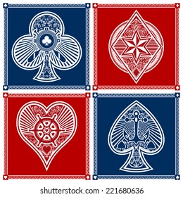 A full set of custom nautical poker suits in vector format.