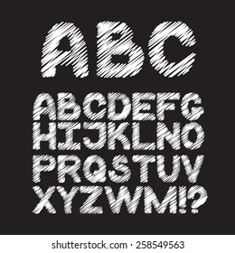 full set of font chalk. Chalk hand drawing alphabet. Vector illustration. Object isolated on black background