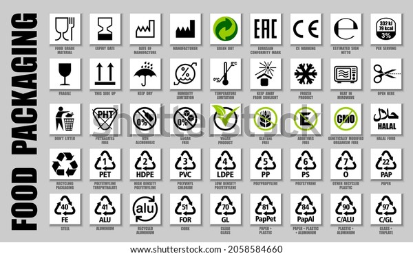 Full Set Food Packaging Icons Product Stock Vector (Royalty Free ...