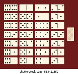 Full set for a game of dominoes. Interface, top view. Vector illustration.