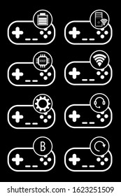 Full set of game joysticks setting icon white thin line - vector illustration