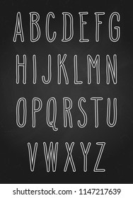 Full set of hand drawn outline letters. Vector illustration in white isolated over black.