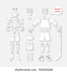 Full set of hockey jersey in vector. Useful and easy recolor. Modern vector illustration, isolated on grey background.