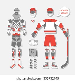 Full set of hockey jersey in vector. Useful and easy recolor. Modern vector illustration, isolated on white background.