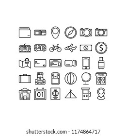Full Set of Icon Travel Kit in Line Version. 32x32 Pixel Perfect.