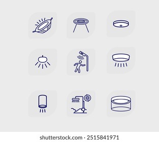 full set of icons on the topic of chandeliers and electricity light