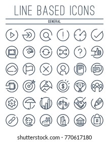 A Full Set Of Line Based General Icons Set Inside Circles