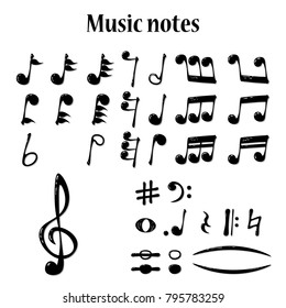 Full set of musical notes, design of elements in realistic style, vector illustration