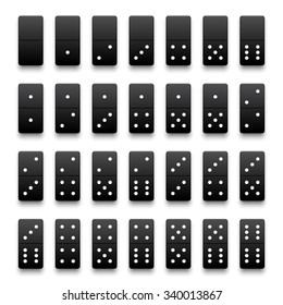 Full set of realistic black domino pieces. Vector illustration.
