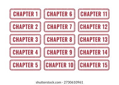Full set of red outline chapter stamps from one to fifteen for systematic document indexing purposes
