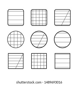Full set of signs round, square and half-square for notebooks, squared or in line - vector illustration