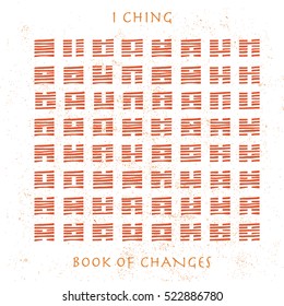 Full set of sixty four hexagrams of I Ching: Book of changes classic of chinese tradition.