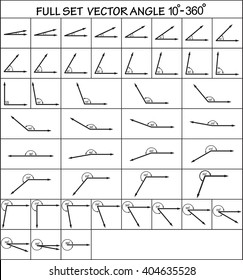 Full set vector angle 10-360 degrees, Geometry math signs symbols