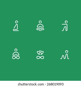 Full set of vector yoga icons,  graphic design elements, poses in outline style for creating a logo design, template of spa center, yoga studio, icon for yoga class, illustration  meditation practice 