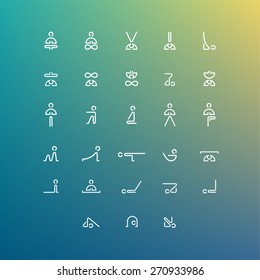 Full set of vector yoga icons,  graphic design elements, poses in outline style for creating a logo design, template of spa center, yoga studio, icon for yoga class, illustration  meditation practice 