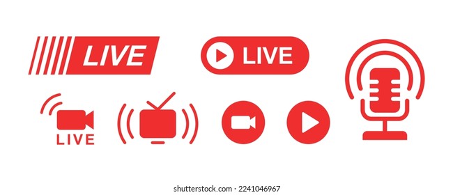 Full set of video live streaming icon online steam vector elements design