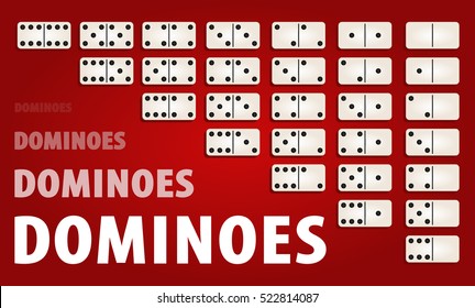 Full set of white domino. Dominoes vector illustration in flat design style. 