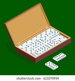 Full set of white dominoes with shadows on a blue background. Complete double-six set